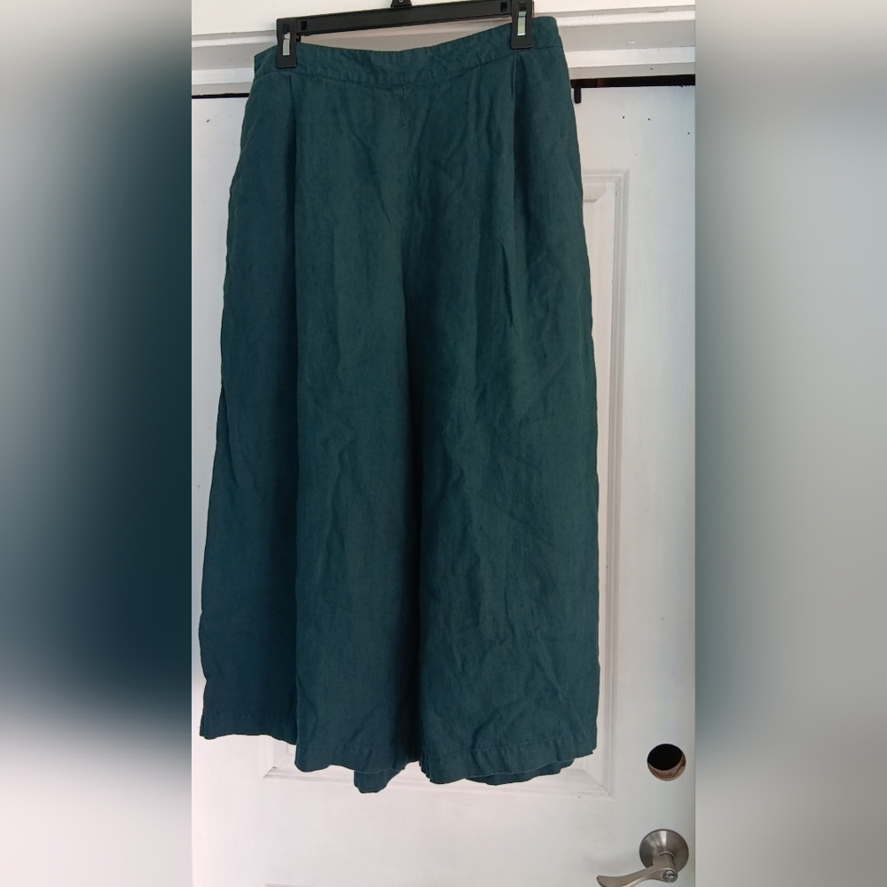 Womens 100% Linen Teal Gouchos